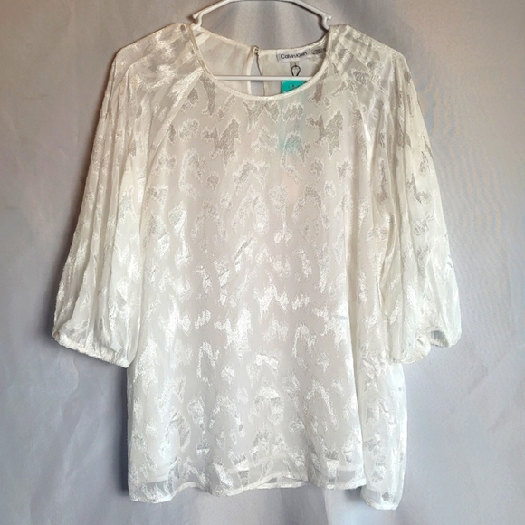 Calvin Klein NWT Women's Size L White Blouse Top - Picture 1 of 12